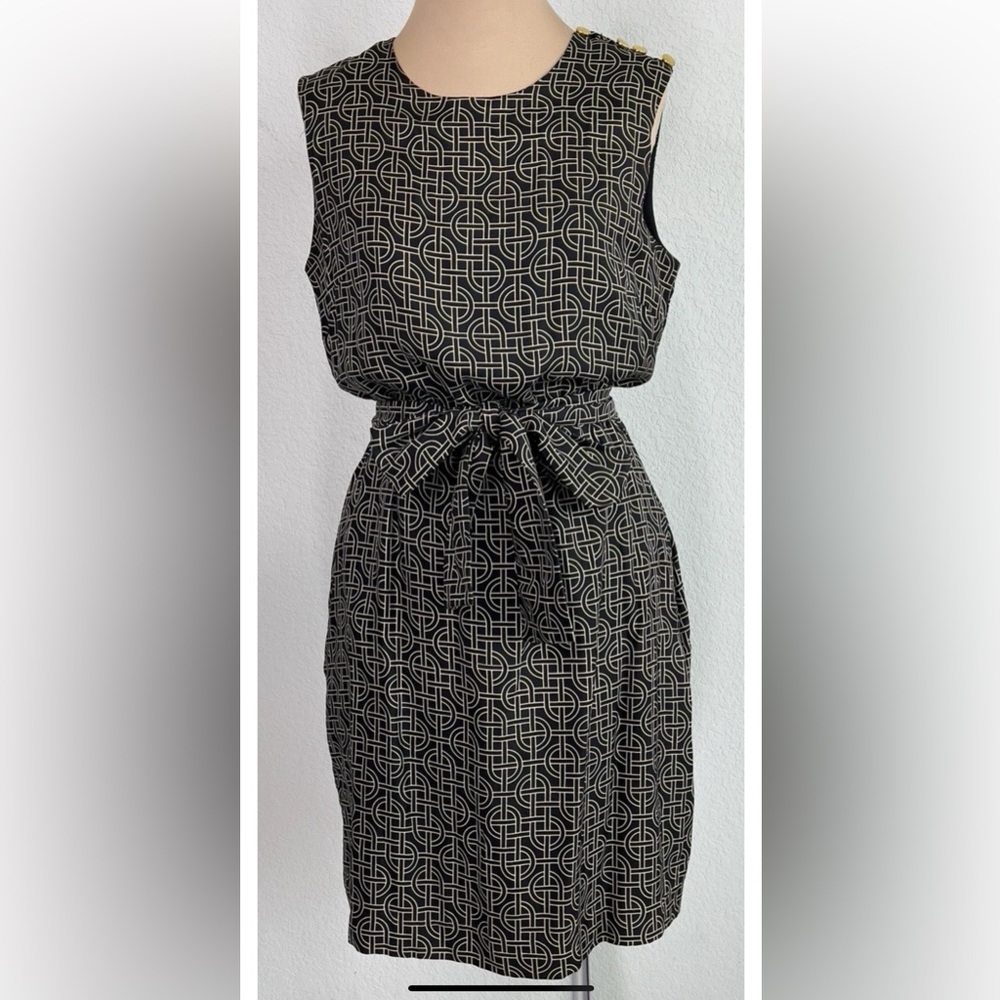 Elizabeth McKay New York Geometric Chain link Belted Silk Dress Women's 6